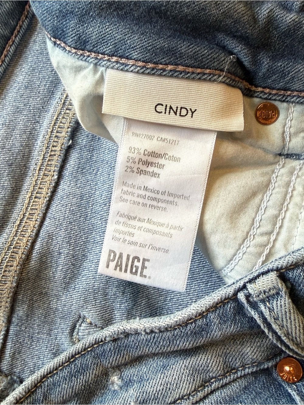 PAIGE Light Blue Denim Jeans with Copper Accent